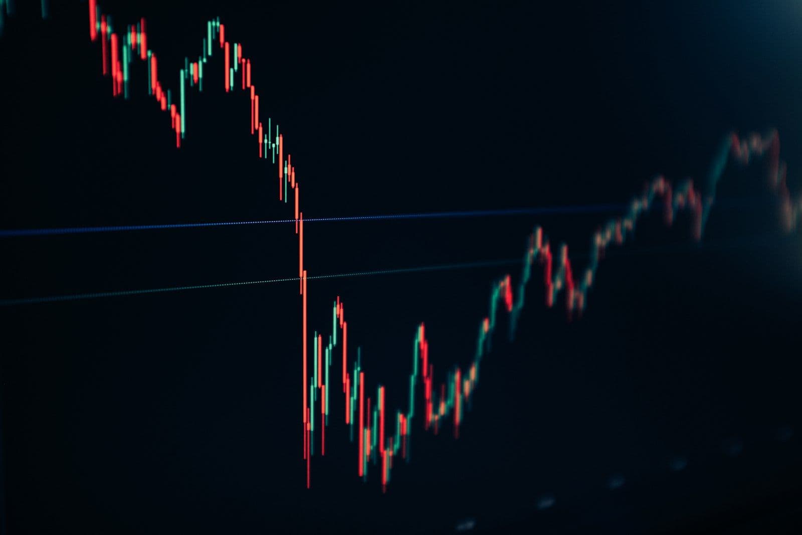 Candlestick stock chart on dark screen, illustrating how to Raise Your Credit Score Fast in 2026.